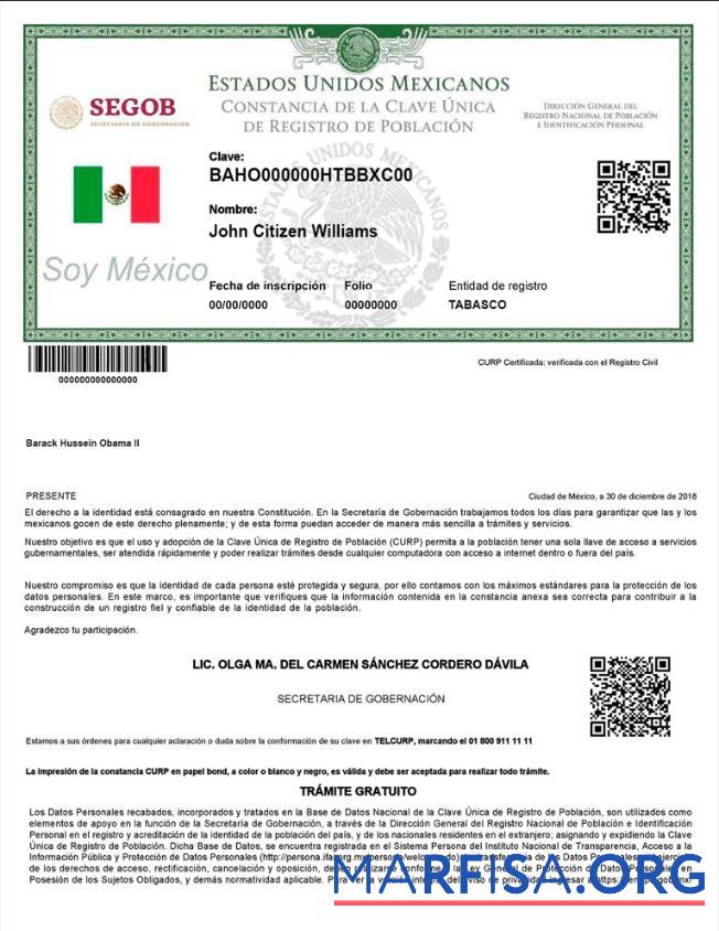 Blank Mexico Registro de Poblacion de Mexico (CURP number) PSD template, version 2